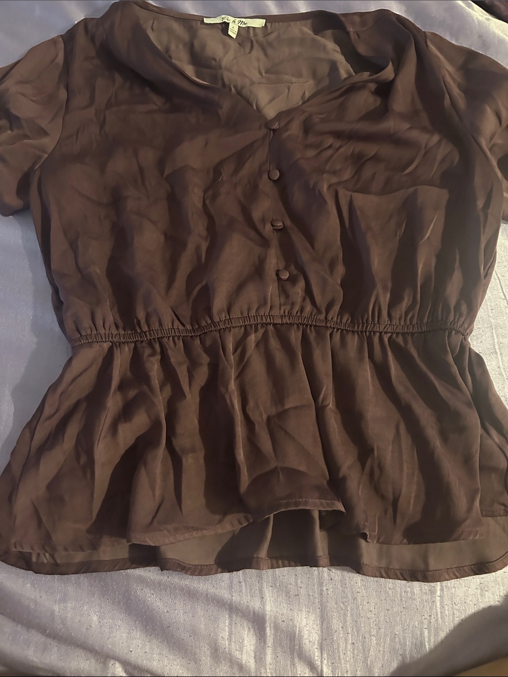 Brown Button-Front Peplum Blouse - Women's Top